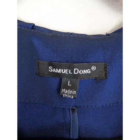 Samuel Dong Blazer Jacket Evening Formal Pleated Ruffle Iridescent Blue Size L - Picture 9 of 11